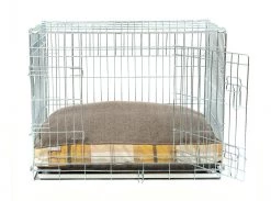 Deals 🔥 Personalised 🐶 Dog Cushion in Balmoral Ochre Ash by Lords & Labradors 🥰 -Lords & Labradors Sales Ochre Ash Cushion Silver Crate Front e631547e 785a 485d a40f 2078608900a6