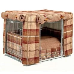Outlet ❤️ Dog Crate Set in Balmoral Mulberry Tweed by Lords & Labradors 👏 -Lords & Labradors Sales balmoral mulberry tweed crate set by lords labradors side