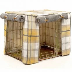 New ⌛ Dog Crate Set in Balmoral Ochre Ash Tweed by Lords & Labradors 👍 -Lords & Labradors Sales balmoral ochre ash tweed crate set by lords labradors side