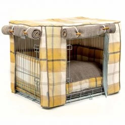 New ⌛ Dog Crate Set in Balmoral Ochre Ash Tweed by Lords & Labradors 👍 -Lords & Labradors Sales balmoral ochre ash tweed crate set by lords labradors studio side
