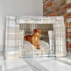 New 🌟 Dog Crate Bumper in Balmoral Natural Tweed by Lords & Labradors ⌛ -Lords & Labradors Sales dog crate bumper in balmoral natural tweed by lords labradors nala personalised