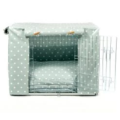 Best Pirce ๐ฅ Dog Crate Set in Duck Egg Spot Oil Cloth by Lords & Labradors ๐ 13 Best Pirce ๐ฅ Dog Crate Set in Duck Egg Spot Oil Cloth by Lords & Labradors ๐ -Lords & Labradors Sales duck egg spot oil cloth crate set by lords labradors silver studio