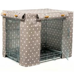 Promo 😍 Dog Crate Cover in Grey Spot Oil Cloth by Lords & Labradors 😀 -Lords & Labradors Sales grey spot oil cloth crate cover studio corner