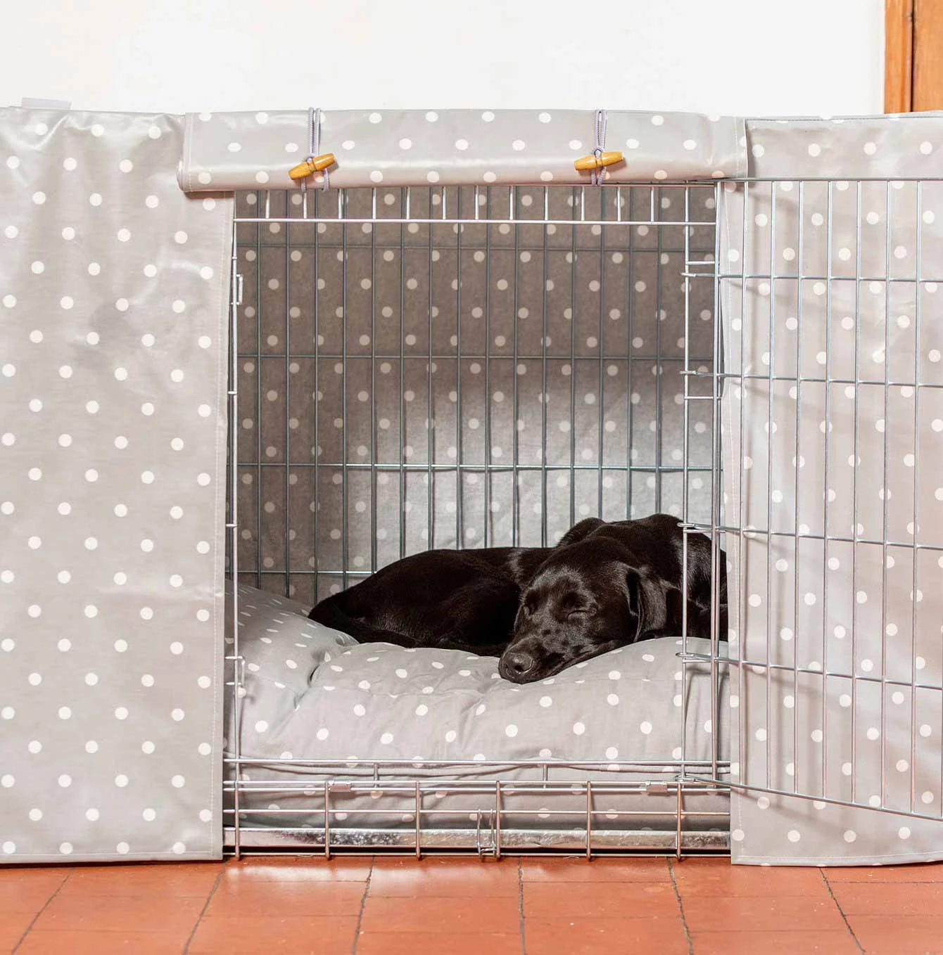 Hot Sale 🔥 Dog Crate Set in Grey Spot Oil Cloth by Lords & Labradors 🔥 2 Hot Sale 🔥 Dog Crate Set in Grey Spot Oil Cloth by Lords & Labradors 🔥 - Image 2