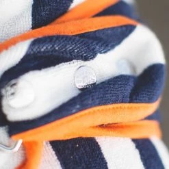 Promo 🥰 Harbour Hounds Navy Stripe Drying 🧥 Coat 🤩 -Lords & Labradors Sales harbour hounds blue stripe drying robe labarador close up clasp