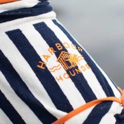 Promo 🥰 Harbour Hounds Navy Stripe Drying 🧥 Coat 🤩 -Lords & Labradors Sales harbour hounds blue stripe drying robe labarador embroidered logo 2