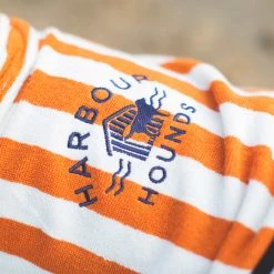 Best Pirce ✨ Harbour Hounds Orange Stripe Drying 🧥 Coat ✔️ -Lords & Labradors Sales harbour hounds orange stripe drying robe labrador embroidered logo