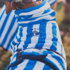 Buy 💯 Harbour Hounds Sea Blue Stripe Drying 🧥 Coat 🌟 -Lords & Labradors Sales harbour hounds sea blue drying coat rear logo 1