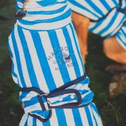 Brand new 👍 Harbour Hounds Sea Blue Stripe Drying 🧥 Coat 🎉 -Lords & Labradors Sales harbour hounds sea blue drying coat rear logo top