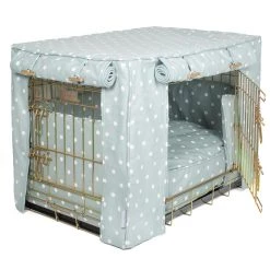 Wholesale 👏 Dog Crate Set in Duck Egg Spot by Lords & Labradors 🔥 18 Wholesale 👏 Dog Crate Set in Duck Egg Spot by Lords & Labradors 🔥 -Lords & Labradors Sales lords and labradors duck egg spot gold crate side studio