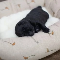Promo 😍 Lords & Labradors Personalised Cosy & Calm Puppy Box Bed - Woodlands Collection 💯 -Lords & Labradors Sales lords and labradors woodland pheasant puppy box bed labrador puppy sleeping