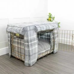 Budget 😍 Personalised 🐶 Dog Crate Bumper in Balmoral Dove Grey Tweed by Lords & Labradors 🎉 -Lords & Labradors Sales personalised dog crate cover in balmoral dove grey tweed by lords labradors crate cover