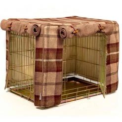 Budget ⭐ Personalised 🦮 Dog Crate Cover in Balmoral Mulberry Tweed by Lords & Labradors 😀 -Lords & Labradors Sales personalised dog crate cover in balmoral mulberry tweed by lords labradors side studio