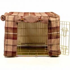 Budget ⭐ Personalised 🦮 Dog Crate Cover in Balmoral Mulberry Tweed by Lords & Labradors 😀 -Lords & Labradors Sales personalised dog crate cover in balmoral mulberry tweed by lords labradors studio
