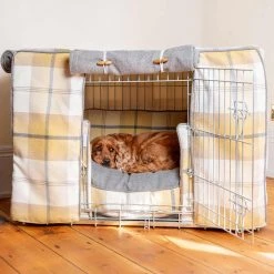 Best Sale 🌟 Personalised 🦮 Dog Crate Cover in Balmoral Ochre Ash Tweed by Lords & Labradors ❤️