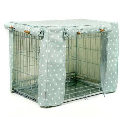 Best Sale ⌛ Personalised 🦮 Dog Crate Cover in Duck Egg Spot Cotton by Lords & Labradors ⌛ -Lords & Labradors Sales personalised dog crate cover in duck egg spot cotton by lords labradors