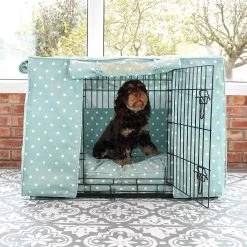 Best Sale ⌛ Personalised 🦮 Dog Crate Cover in Duck Egg Spot Cotton by Lords & Labradors ⌛