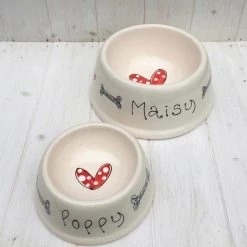 Best Sale 🔔 Purple Glaze Personalised 🐶 Dog Bowl Angled - Hearts & Bones 🧨