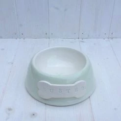 Budget 😍 Personalised Pastel 🐶 Dog Bowl by Purple Glaze - Angled 🛒 -Lords & Labradors Sales personalised pastel dog bowl by purple glaze angled green