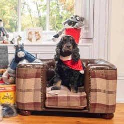 Best Pirce 🛒 Lords & Labradors Personalised Tetford 🐕 Dog Chesterfield in Tan Leather & Mulberry Tweed 😀