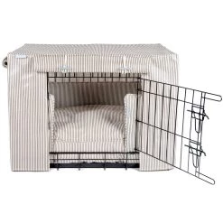 Top 10 💯 Dog Crate Set in Regency Stripe Oil Cloth by Lords & Labradors 🤩 -Lords & Labradors Sales regency oilcloth black set 2