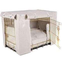 Top 10 💯 Dog Crate Set in Regency Stripe Oil Cloth by Lords & Labradors 🤩 -Lords & Labradors Sales regency oilcloth full set gold