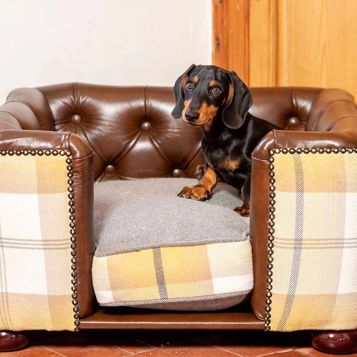 Cheapest 👍 Lords & Labradors Tetford 🐶 Dog Chesterfield in Tan Leather & Ochre Ash Tweed ✔️ 3 Cheapest 👍 Lords & Labradors Tetford 🐶 Dog Chesterfield in Tan Leather & Ochre Ash Tweed ✔️ - Image 3